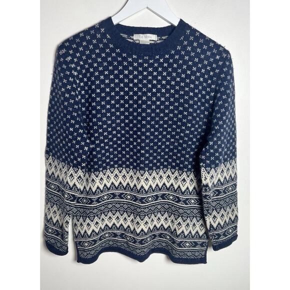 Le MODA Womens Medium Blue Lambs Wool Apres Ski Chevron‎ Blue Pullover Sweater - Picture 1 of 6